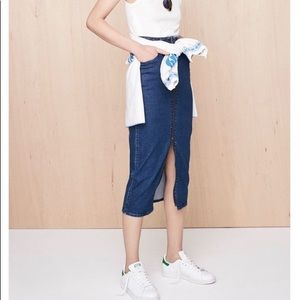 Madewell | High Waist Zip Front Midi Denim Skirt